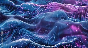 Technology-themed background with letters and angles lined up to form waves with a combination of blue and pink. Beautiful information technology background. Created with Generative AI.