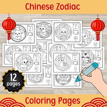 Chinese zodiac coloring pages生肖着色页, Lunar New Year, Year of the Horse 2026