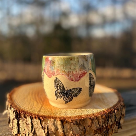 Rainbow Butterfly Pottery Ceramic Cup - Etsy