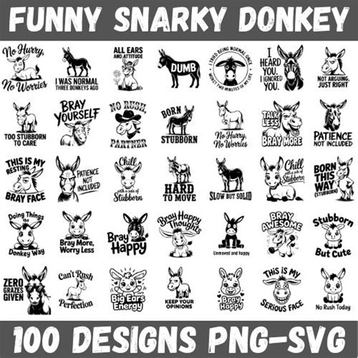 Funny Snarky Donkey SVG Bundle | 100 Designs | PNG & SVG Cut Files - Etsy
