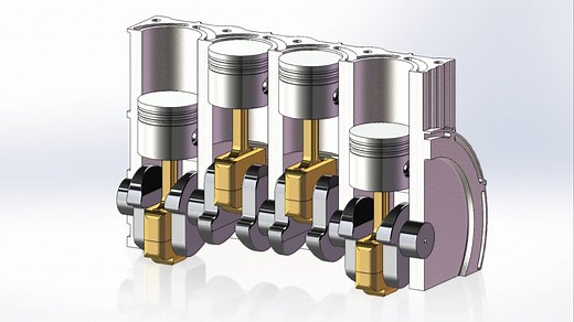 一个视频教会你Solidworks中四缸发动机的装配及动画制作，附模型！