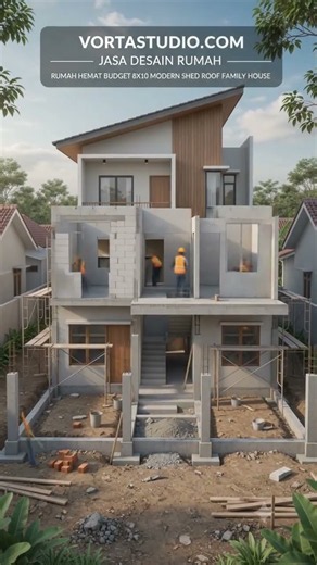 Rumah Hemat Budget 8×10 – Rumah Keluarga Modern dengan Atap Miring