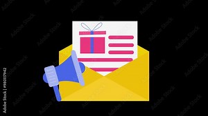 2D animation of an advertisement coming out of an envelope, illustrating the concept of email marketing
