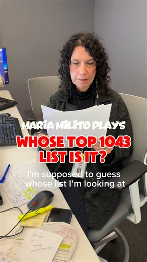 Can Maria Milito guess which #Top1043 ballot belongs to which of her longtime Q104.3 colleagues? Contrary to what Jim Kerr would have you believe, YES, it CAN be done! 🥳 Vote for the Top 1,043 Rock Songs of All time at Q1043.com/TopSongs! 🗳️ Dime Community Bank | Q104.3 FM