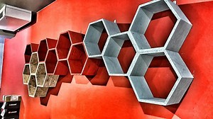 Hexagonal Shelves Made with OSB Panels