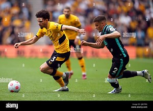 Wolverhampton Wanderers' Rayan Ait-Nouri and Norwich City's Max Aarons (right) battle for the ball during the Premier League match at Molineux Stadium, Wolverhampton. Picture date: Sunday May 15, 2022 Stock Photo - Alamy