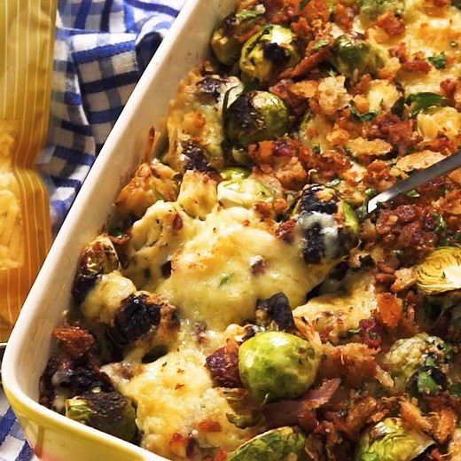 1.1M views · 9.8K reactions | Cheesy Bacon Brussels Sprout Gratin is...