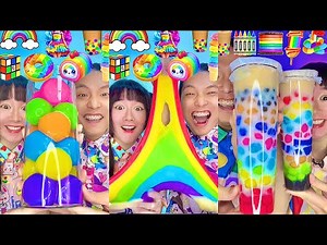 Rainbow Small to Giant Food Challenge Compilation! 🥵bubble tea boba (Part13)