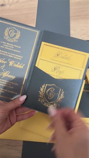 Luxury Acrylic Wedding Invitation Set With Pocket Envelopes • Black and Pearl Yellow Glitter Papers - Etsy