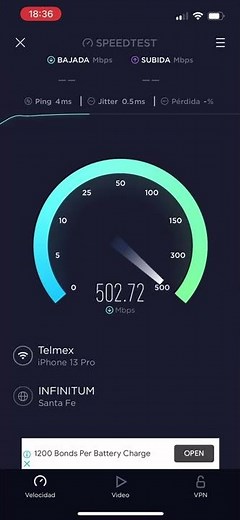 Speedtest Telmex 500 Mb
