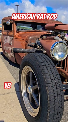 Rat rod with a great sounding V8 at Cars and coffee