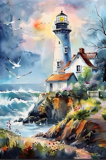 Lighthouse Watercolor Wall Art, Nautical Coastal Decor, Vintage Style Print, Antique Lighthouse Painting, Digital Art, Instant Print Gift - Etsy