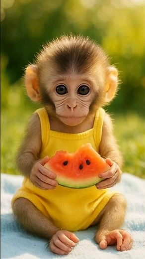 Cute Baby Monkey Eating Watermelon 🍉 | Adorable Animal Moments | Funny Monkey Video