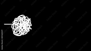 Decision making, way from chaos to idea and strategy. Self drawing animation. Black background.