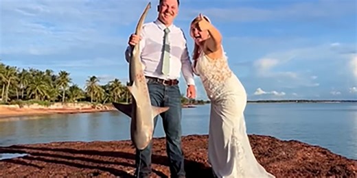 Watch: Bride reels in shark on wedding day