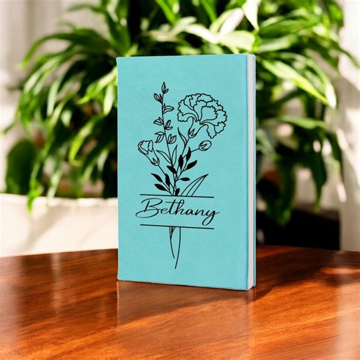 Personalized Birth Flower Journal – Engraved Gratitude or Meditation Notebook – Birth Month Gift - Etsy
