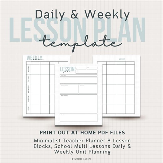 Printable Weekly Lesson Planner Template, Minimalist Teacher Planner 8 Lesson Blocks, School Multi Lessons Weekly & Daily Unit Planning - Etsy Australia