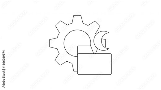 Night Mode Settings Icon Animation - Gear, Folder, Crescent Moon.