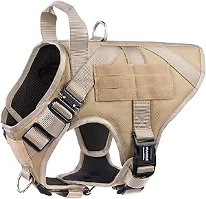 WINSEE Tactical Dog Harness Large with 2X Metal Buckles, Working Dog MOLLE Vest with Handle & Loop Panels, No Pull Adjustable Training Pet Harness with Leash Clips for Walking Hiking Hunting