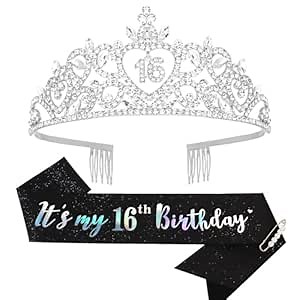 Sweet 16 Party Pack with Sash & Crown, Best 16th Birthday Gifts for Girls