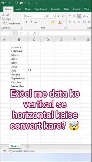 Excel me data ko vertical se horizontal kaise convert kare?||Transpose Excel 🤯#shorts #exceltips