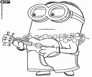 A minion with an ukulele coloring page printable game
