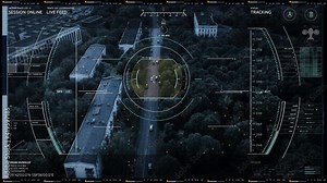 City Police in Pursuit of a Runaway Criminal. Tracking a Moving Car with Live Drone Video Feed. Measuring the Speed of the Vehicle. Zooming into the Image Closely. User Interface. Satellite. Animation Stock Video