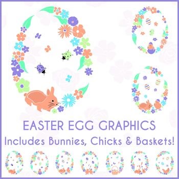Spring Easter Egg Graphics | Floral Designs with Animals | PNG Clipart for Decor