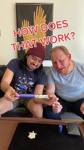 How’d that go right through?! #kidsmagictrick #totallyconfused #dollarbill