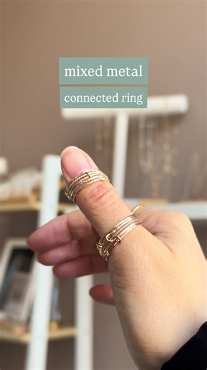 A fun way to wear a daintier ring stack, with mixed metals! Gold fill sterling silver ✨ Our Connected Ring is fully customized to fit you in size and preference 🫶🏼 #goldfilledrings #mixedmetals #ringstack #stackingrings #connectedring