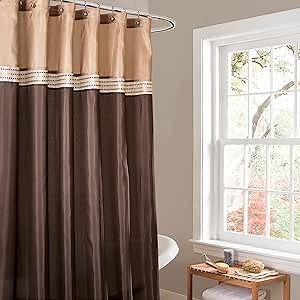 Lush Decor Terra Shower Curtain Single 72" W x 72" L Beige & Brown - Fabric Shower Curtains for Bathroom - Neutral Bathroom Curtain - Modern Glam Décor