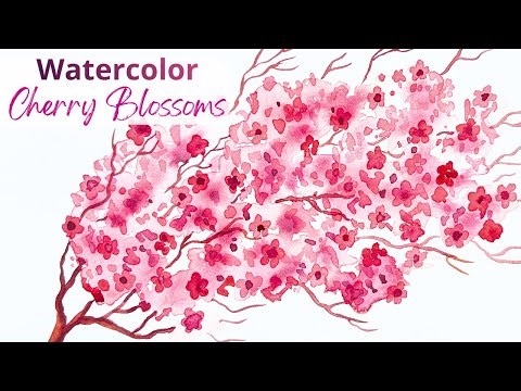 Cherry Blossoms Watercolor - Real-Time Tutorial for Beginners, Paint Along with Me!