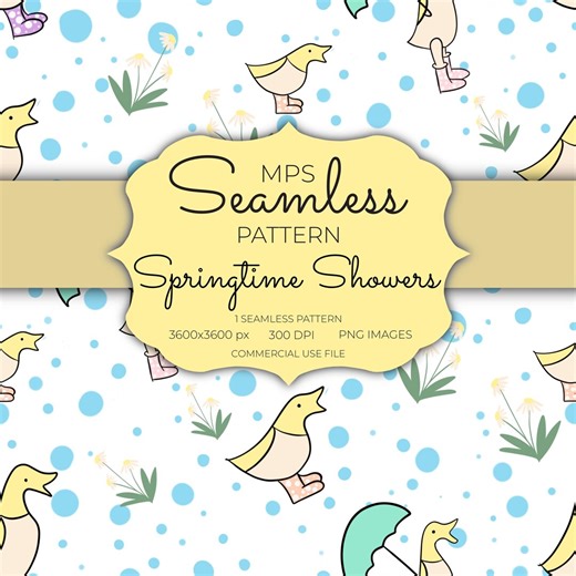 Springtime Showers Seamless Pattern – Duck & Daisy PNG (commercial Use) - Etsy
