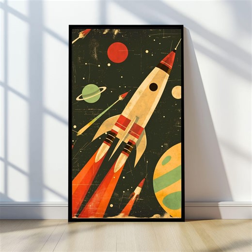 Retro Sci-fi Rocket Wall Art, Vintage Space Poster, Mid-century Space Illustration, Rocket Launch Print, Retro Space Decor Digital Download - Etsy