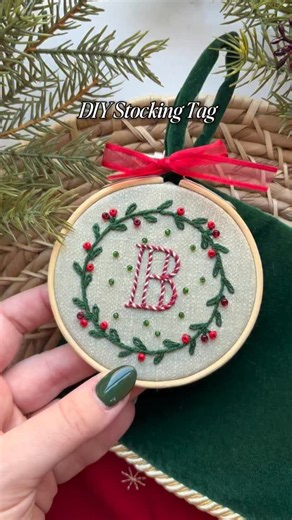 Stitchin With Samantha on Instagram: "DIY Stocking Tags 🎄🏷️ Did you know that my ornament patterns can also be used as stocking tags? It’s a fun way to personalize your family stockings!❤️ My letter ornament patterns are available in my Etsy shop as a printed stick & stitch pattern or digital download! A full step-by-step tutorial can be found on my YouTube channel!🪡 T-minus 6 weeks until Christmas!! . . . Christmas Craft | DIY Christmas Stocking Tag | Hand Embroidered Christmas Tag | Handmad