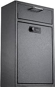 Locking Wall Mailbox Drop Safe for Business - 1.2mm Heavy Duty Lock Box with Code - Vertical Tamper Proof Lock Box for Night Key, Deposit Collection, Cash (8.6'' x 4.75'' x 14.25'')