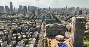 Tel Aviv Rabin square and city hall building, Aerial view