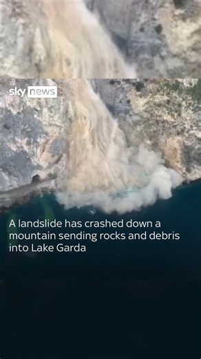 A landslide has crashed down an Italian mountain into Lake Garda. #lakegarda #landslide #italy | Sky News