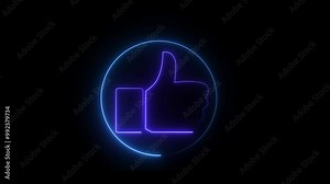 Animated neon line like Button, animation. Neon circle like button icon , social media like button on black screen background. Stock Video