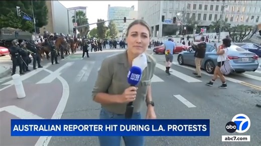 11K views · 125 reactions | A reporter for an Australian news channel was shot with a rubber bullet while covering the immigration protests Sunday in downtown Los Angeles. Full story: https://abc7.la/4jHHVT4 | ABC7 Morning Show | Facebook