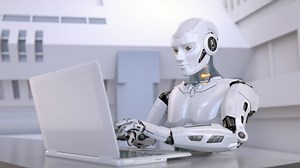 Robot Using Laptop Studying Online Working: vídeo stock (100% livre de direitos) 1049016133 | Shutterstock