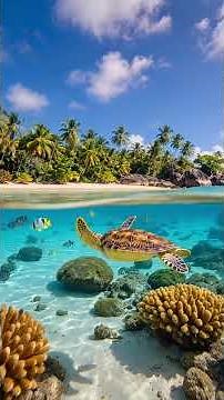 🐢 Tropical Ocean Paradise Ambience | Sea Turtle, Crystal Clear Water & Gentle Ocean Waves