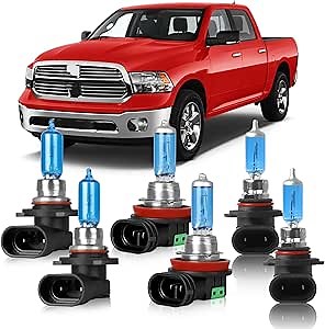 OQSNCV Fit for Dodge RAM 1500 2500 3500 (4-Headlamps 2009-2012) & (2013-2018 Without Projector) Halogen Headlight Bulbs, 9005 High Beam+ H11 Low Beam+ 9145 Fog Light Headlamp Replacement Bulbs Kit