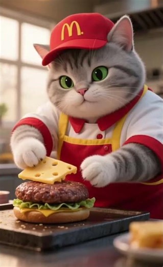 Flipping burgers with paws 🐾🍔 McDonald’s cutest chef is stealing hearts!