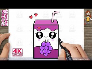 How to Draw a Cute Grape Juice Box | Cute Easy Juice Drawing for Kids and Toddlers - Videos For Kids