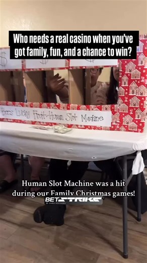 Rush Spinz on Instagram: "This fun video showcases a creative DIY game called the “Human Slot Machine,” which became a major hit during a family Christmas gathering. The game features several people behind a cardboard cutout, each holding a different fruit. Participants “spin” the machine and wait to see if they get a matching set of fruits to win a prize. #FamilyGameNight #DIYGames #HumanSlotMachine #christmasgames"