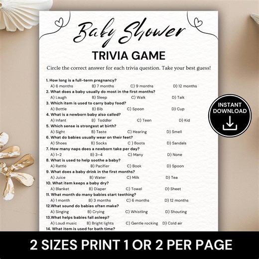 Baby Shower Trivia Game, Printable Baby Shower Quiz, Guess the Baby Facts, Gender Neutral Party Game, Baby Shower Activity - Etsy