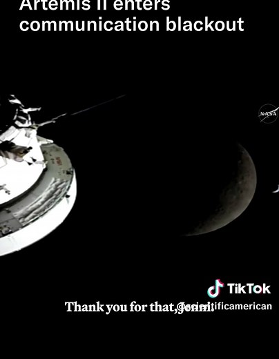 For about 40 minutes April 6, the four Artemis II astronauts will have no way to contact Earth. This communications blackout happens as the Orion spacecraft passes behind the moon. The blackout is set to begin at 6:44 P.M. EDT and should last about 40 minutes. Credit: NASA
