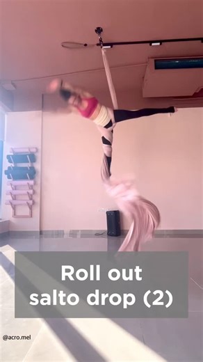 Acro Mel on Instagram: "New roll out salto drop variation! 👍 So in the last video I didn’t really like that I had slack before feeding the top leg through, so I found a new entrance wrapping the tail around the other side of the pole. Note - the drop does move differently - see notes below! ⬇️ and I think I prefer the first one as I like the knee bend finish 😉 📌 opening the legs before rotating out of the drop will help to control oscillating. Note that higher ceilings and/or pulleys help wit