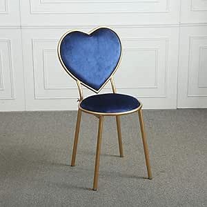 hongyan Wrought Iron Heart-Shaped Stools Flannel Lounge Chairs Kitchen Counter Dessert Shop High Bar Stool with Backrest Cafe Golden Dresser Chair Metal Legs (Color : Blue, Size : 45cm)